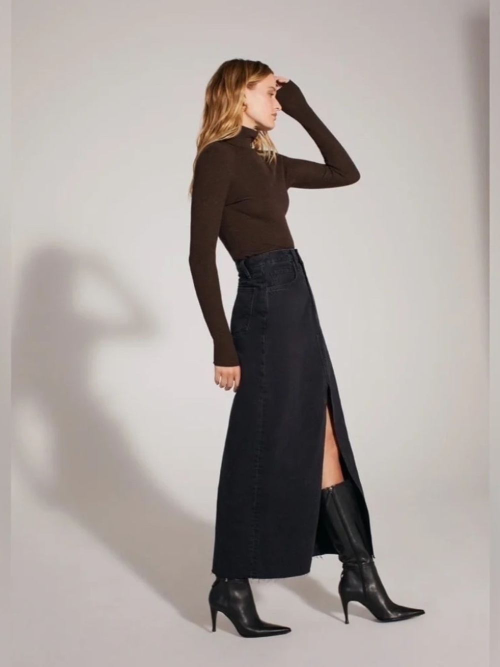 NWT Favorite Daughter Asphalt Black Denim Sadie Maxi Skirt